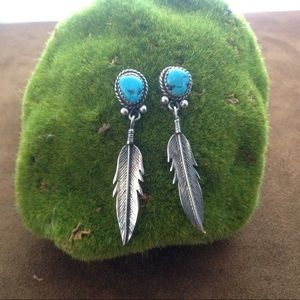 Sterling feather with turquoise earrings